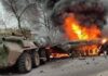 На трассе Донецк – Мариуполь горит военный транспорт окупантов: «Спартан» показал работу дронов, — ВИДЕО